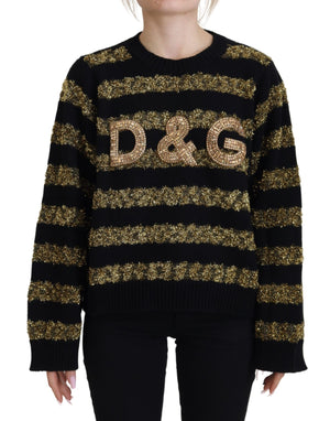 Schwarz-goldener D&amp;G-Kaschmirpullover mit Kristallen