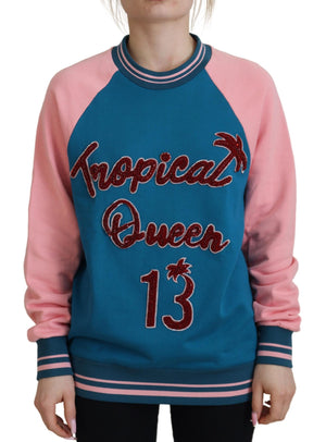 Blau-rosa Queen Pailletten-Kristallpullover