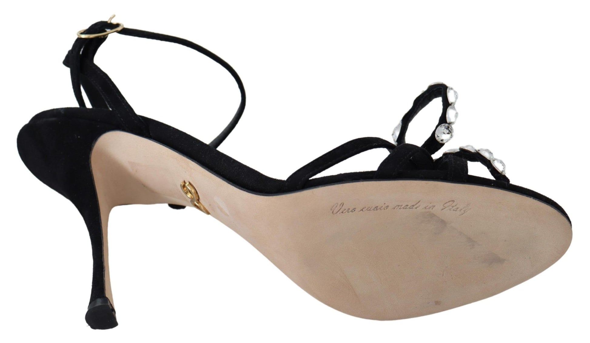 Schwarze Wildleder Kristalle Heels Sandalen Schuhe