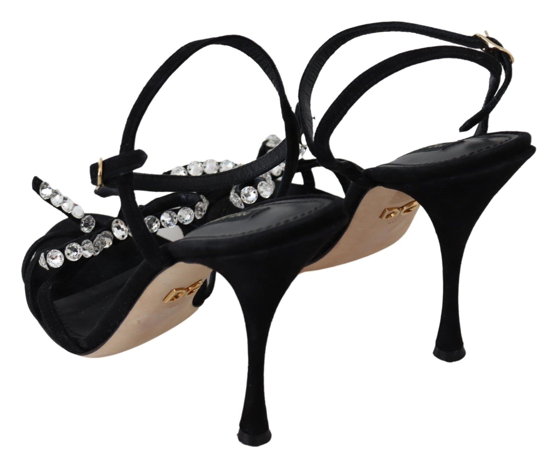 Schwarze Wildleder Kristalle Heels Sandalen Schuhe