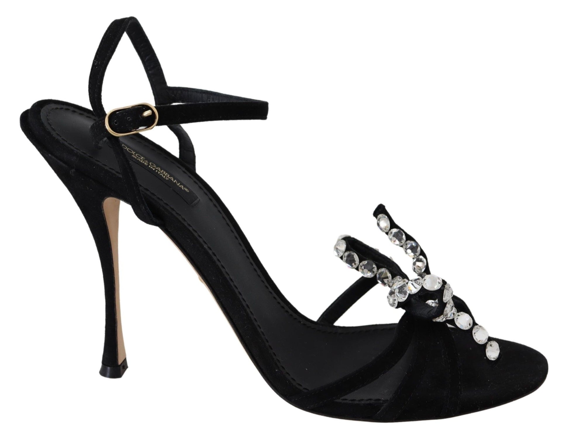 Schwarze Wildleder Kristalle Heels Sandalen Schuhe