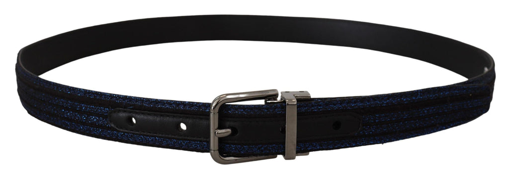 Blauer Jacquard-Gürtel mit Streifen und silberner Schnalle