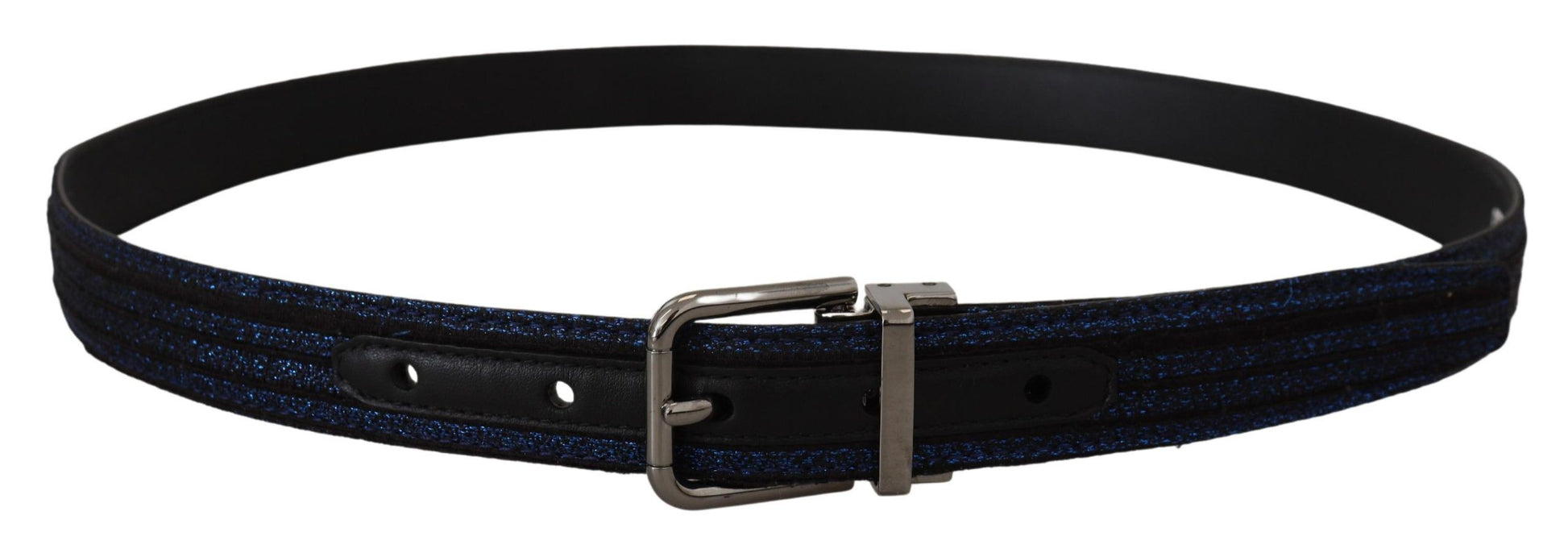 Blauer Jacquard-Gürtel mit Streifen und silberner Schnalle