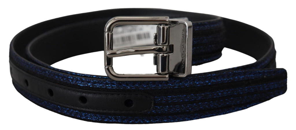 Blauer Jacquard-Gürtel mit Streifen und silberner Schnalle