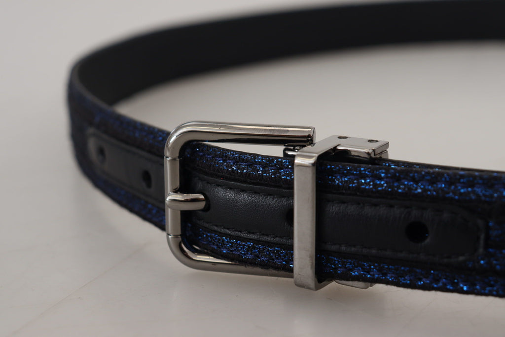 Blauer Jacquard-Gürtel mit Streifen und silberner Schnalle