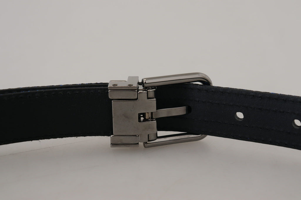 Blauer Jacquard-Gürtel mit Streifen und silberner Schnalle