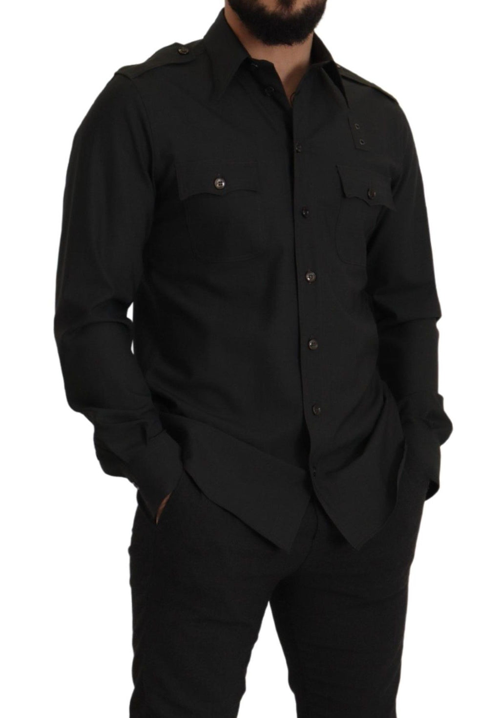 Dunkelgrünes Slim Fit Freizeithemd aus Baumwolle für Herren