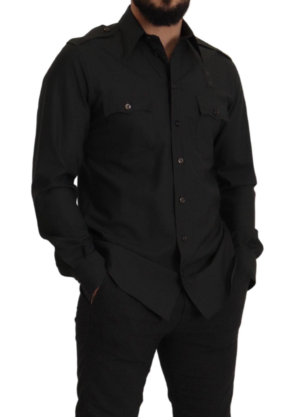 Dunkelgrünes Slim Fit Freizeithemd aus Baumwolle für Herren