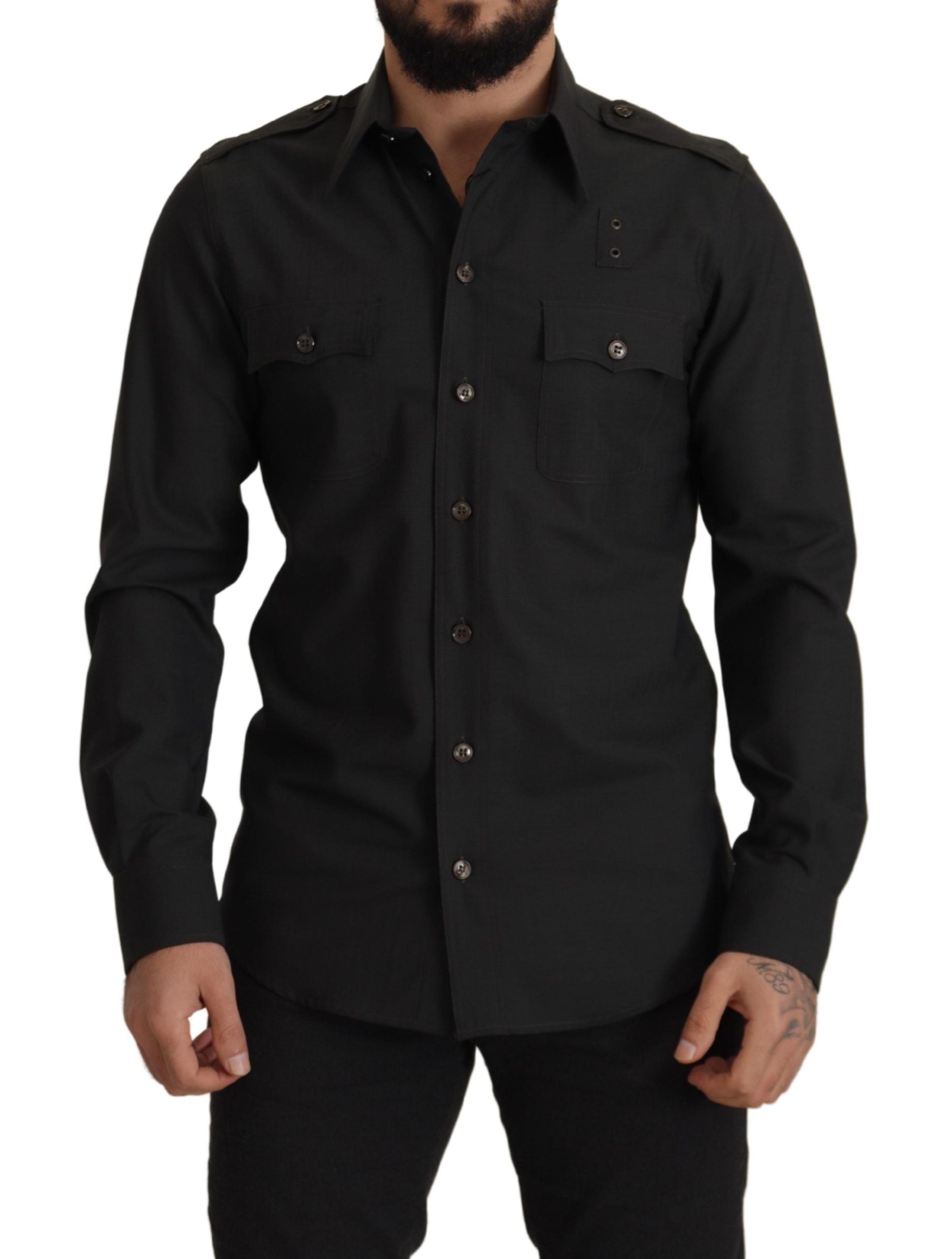 Dunkelgrünes Slim Fit Freizeithemd aus Baumwolle für Herren