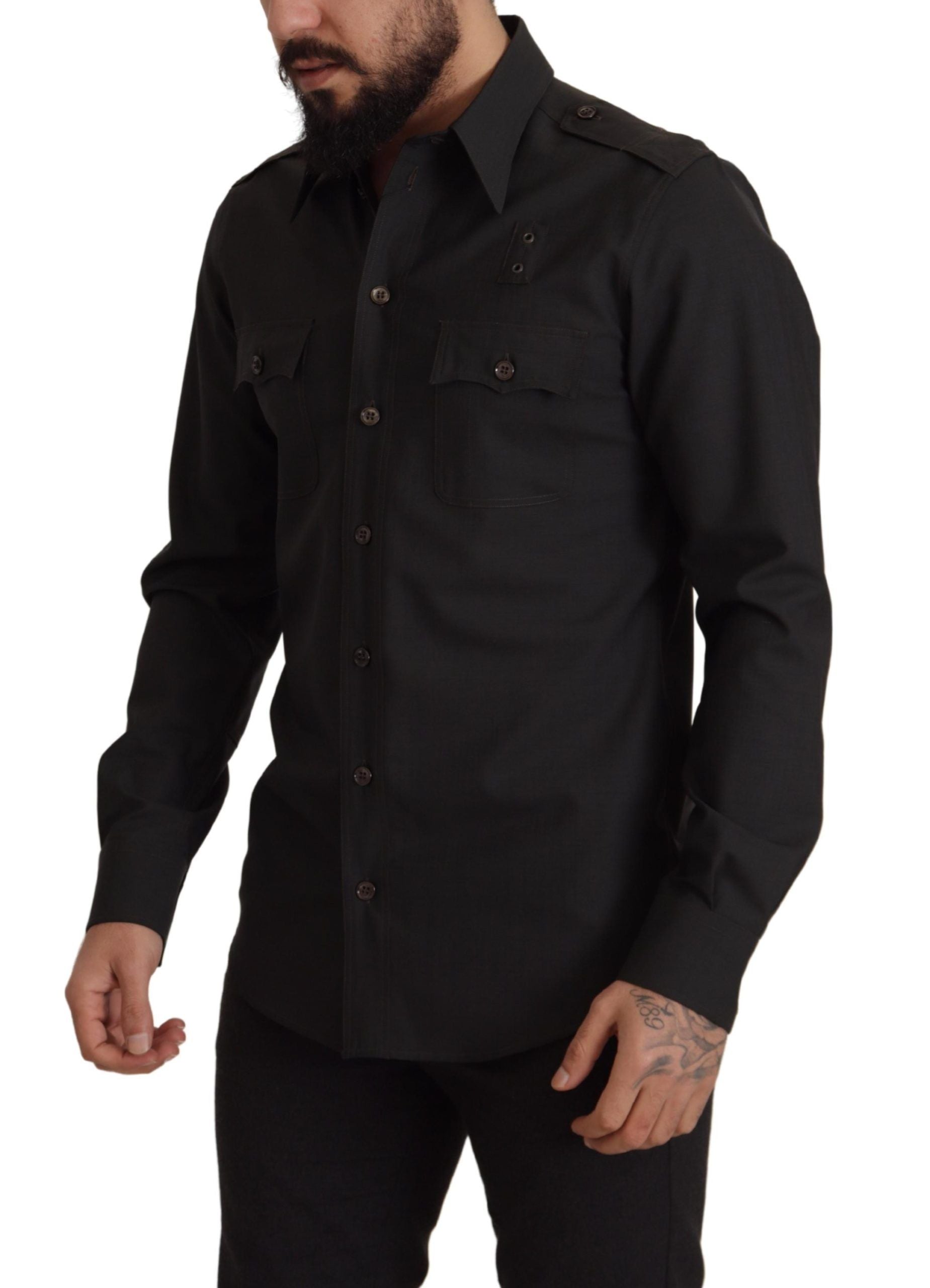 Dunkelgrünes Slim Fit Freizeithemd aus Baumwolle für Herren