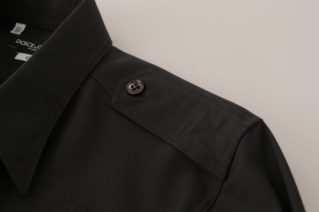 Dunkelgrünes Slim Fit Freizeithemd aus Baumwolle für Herren