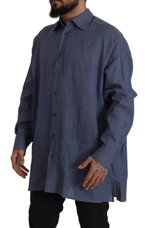 Dunkelblaues Slim Fit Herrenhemd aus Leinen