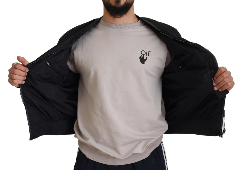 Schwarze Bomberjacke aus Nylon mit Logo und Reißverschluss