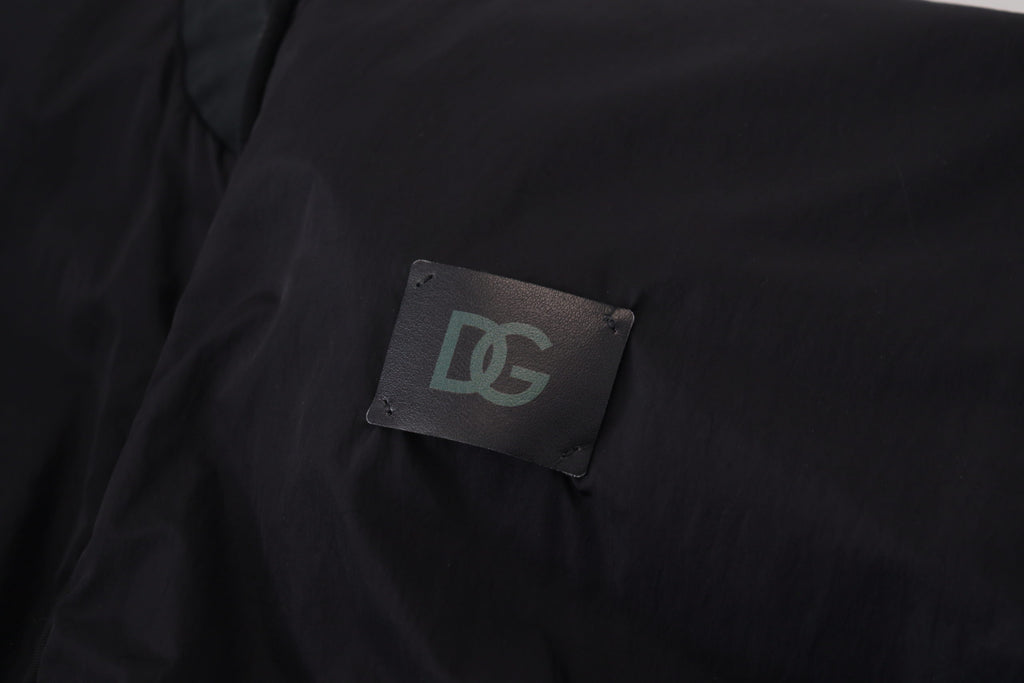 Schwarze Bomberjacke aus Nylon mit Logo und Reißverschluss