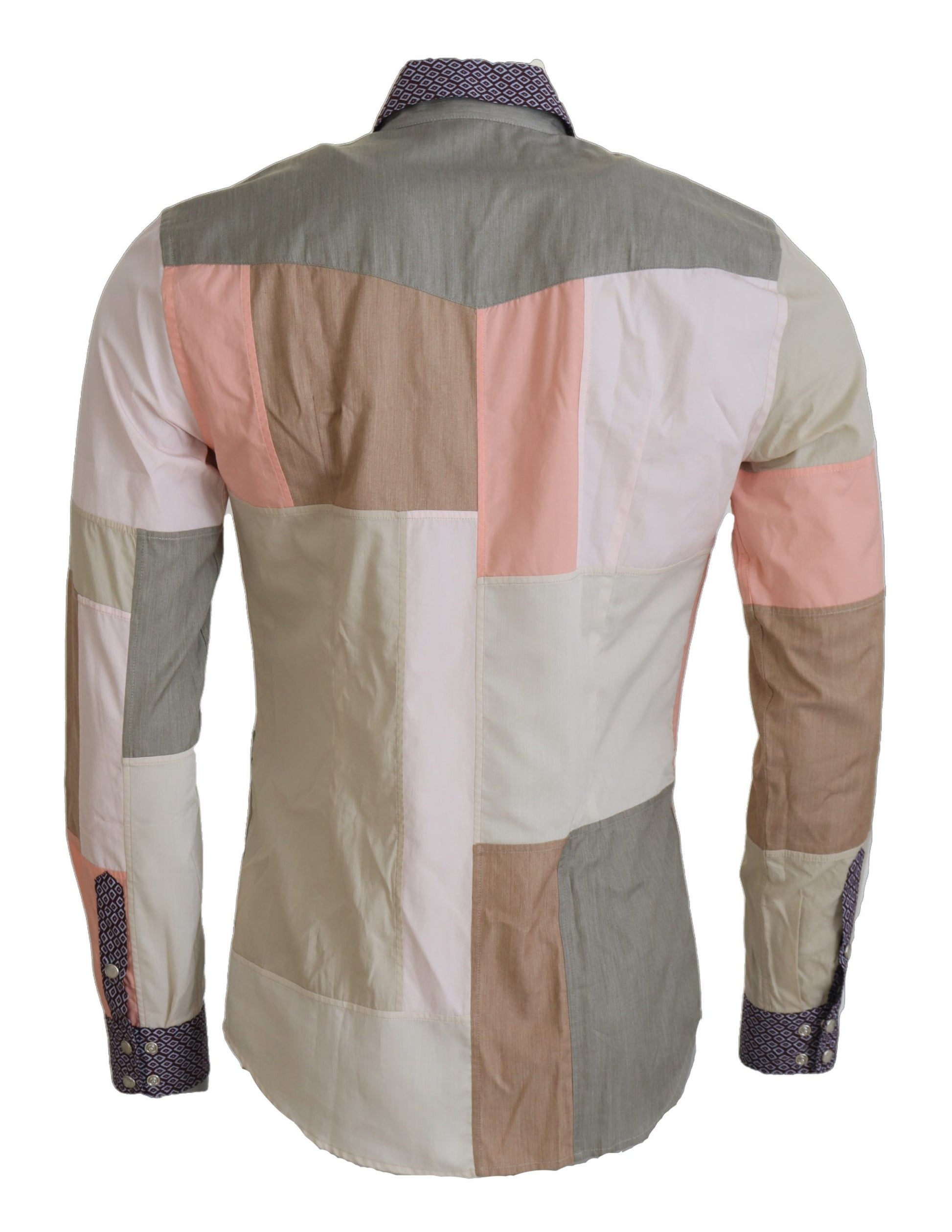 Mehrfarbiges schmales Patchwork-Hemd aus Baumwolle