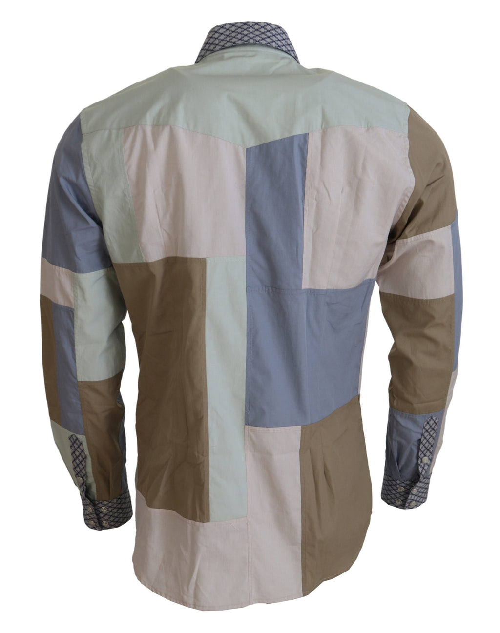 Mehrfarbiges schmales Patchwork-Hemd aus Baumwolle
