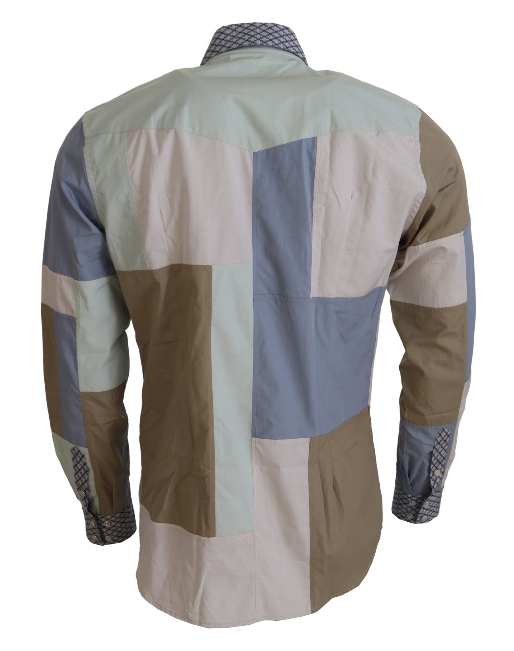 Mehrfarbiges schmales Patchwork-Hemd aus Baumwolle