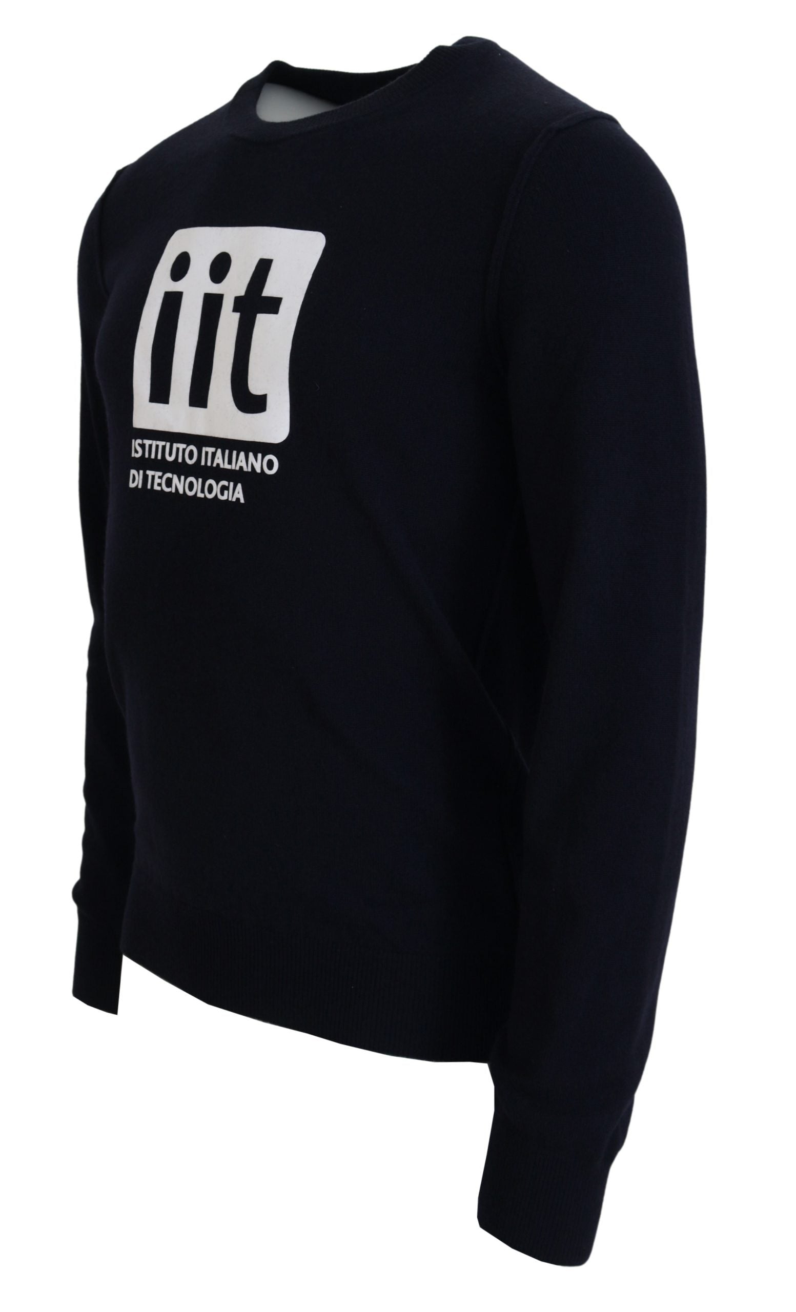 Blauer Pullover aus Kaschmir mit iit-Print