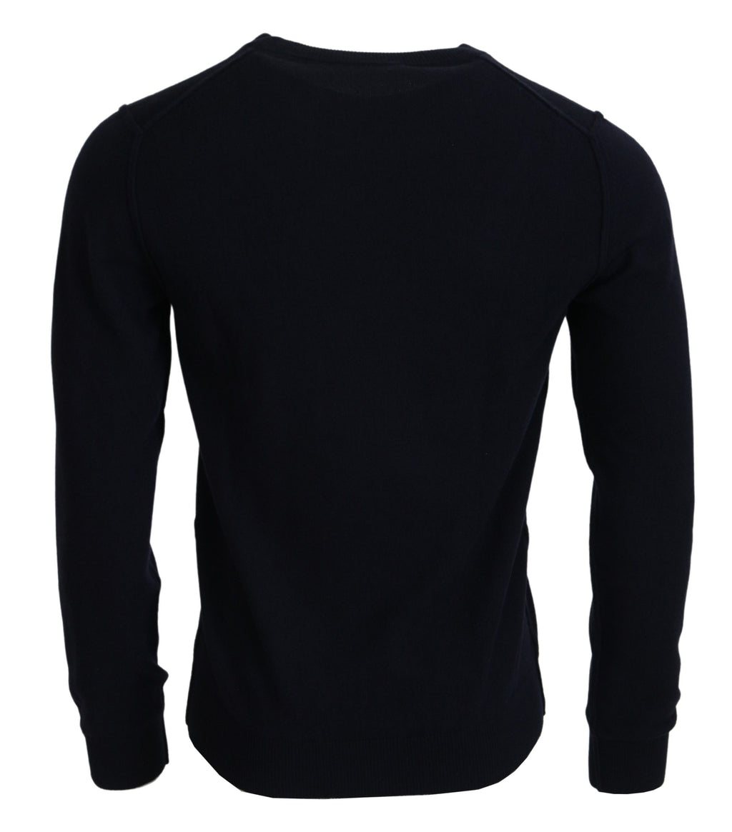 Blauer Pullover aus Kaschmir mit iit-Print