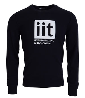 Blauer Pullover aus Kaschmir mit iit-Print