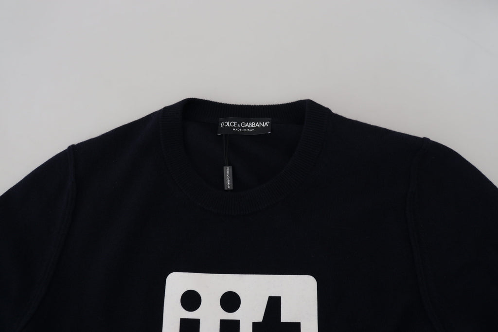 Blauer Pullover aus Kaschmir mit iit-Print