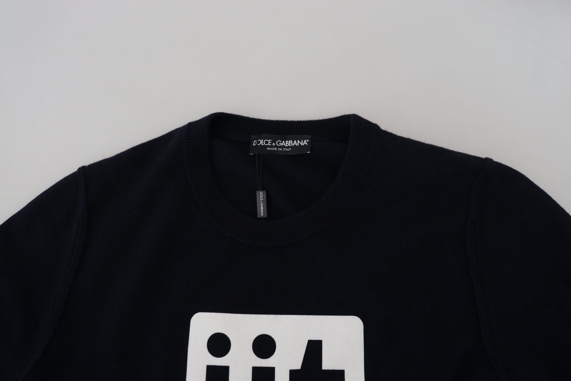 Blauer Pullover aus Kaschmir mit iit-Print