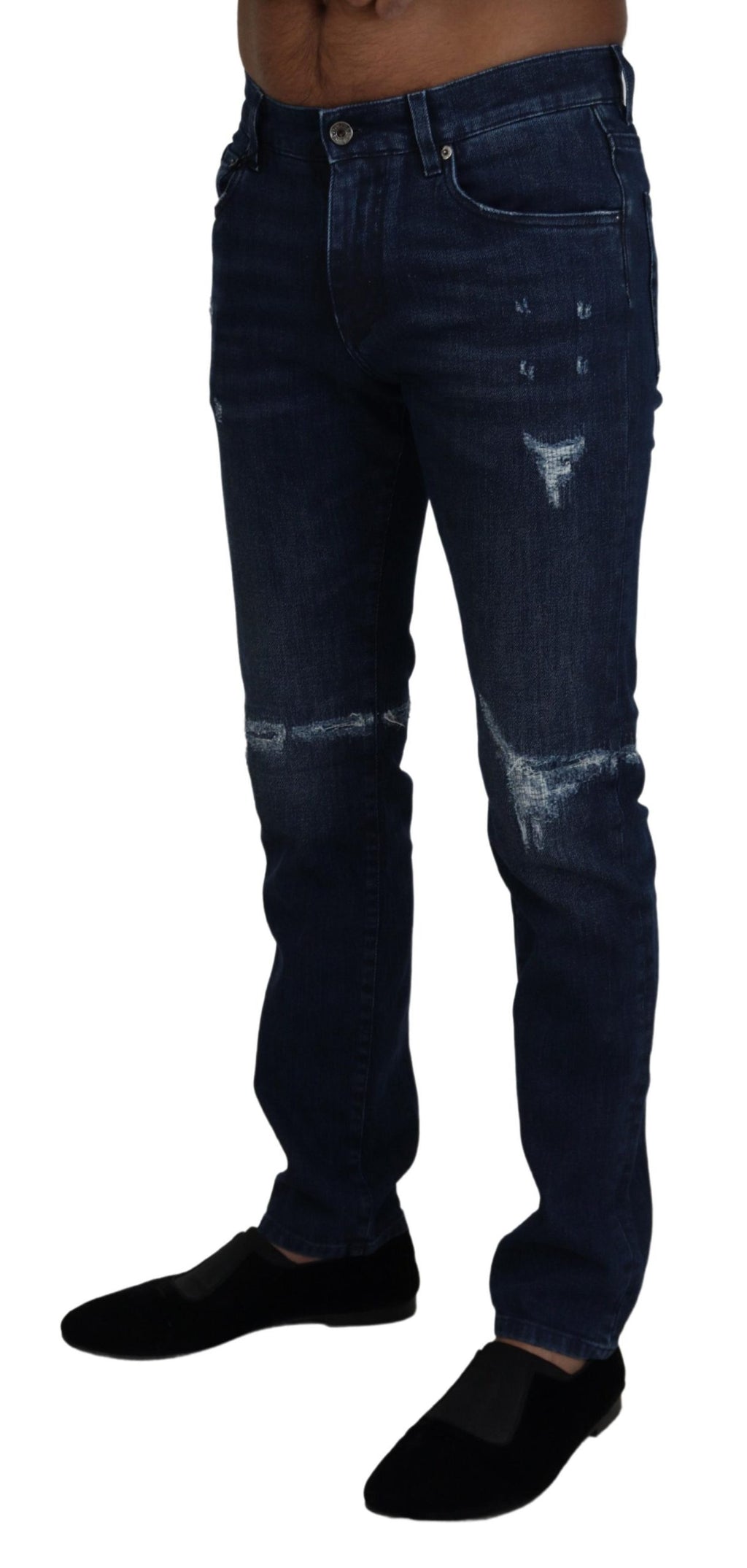 Blaue Skinny-Jeans aus zerfetztem Baumwolldenim