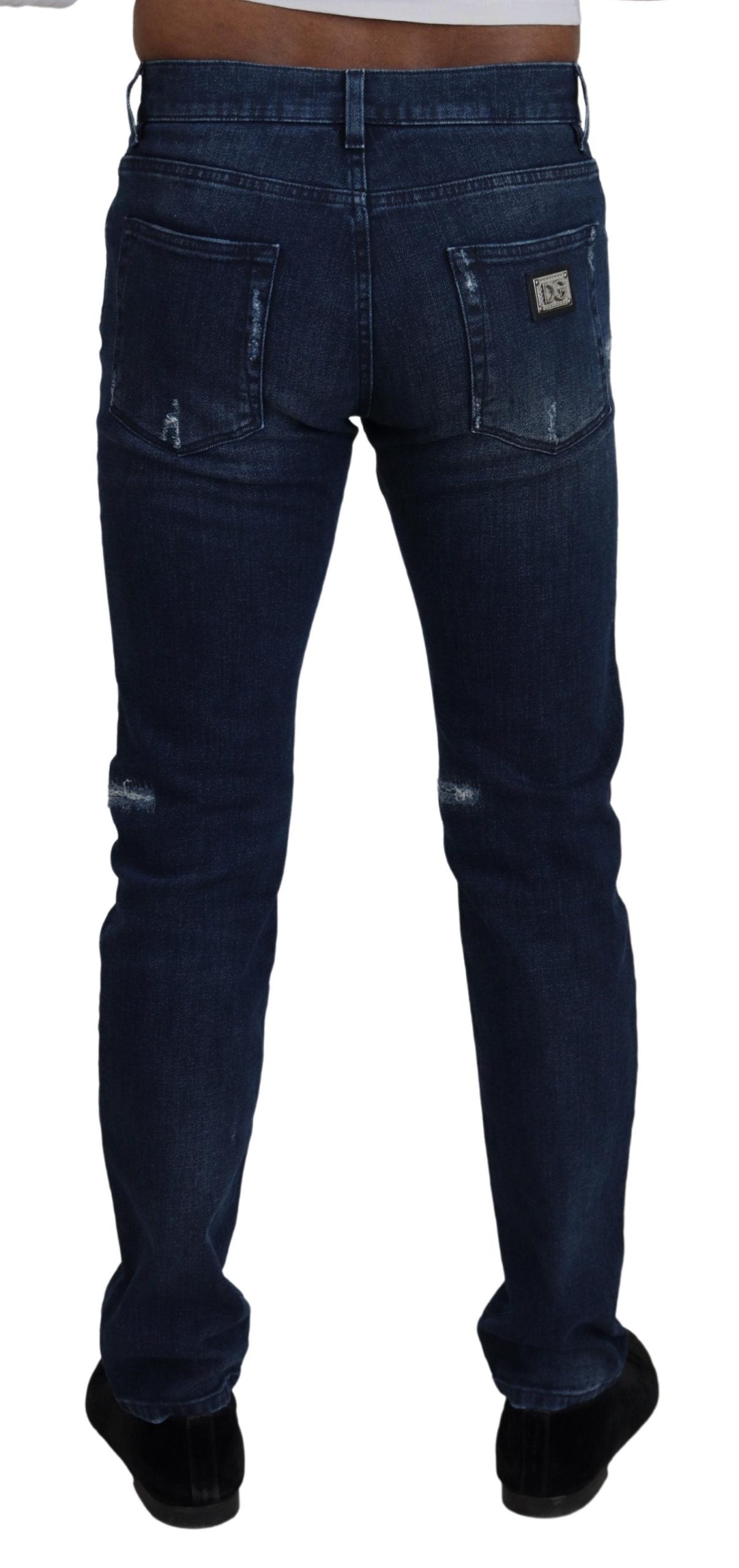 Blaue Skinny-Jeans aus zerfetztem Baumwolldenim