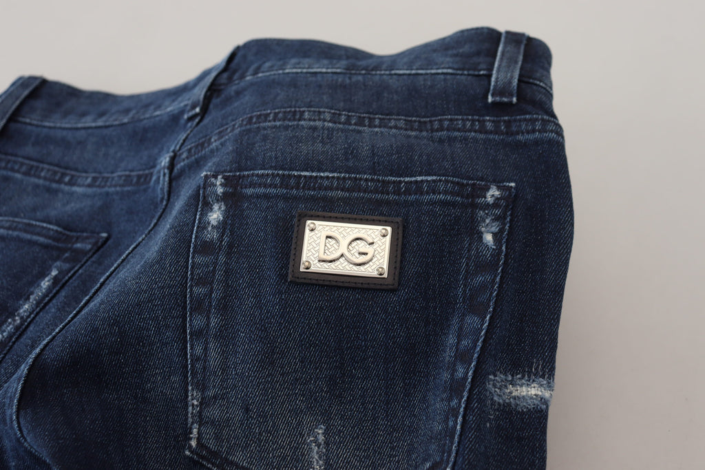 Blaue Skinny-Jeans aus zerfetztem Baumwolldenim