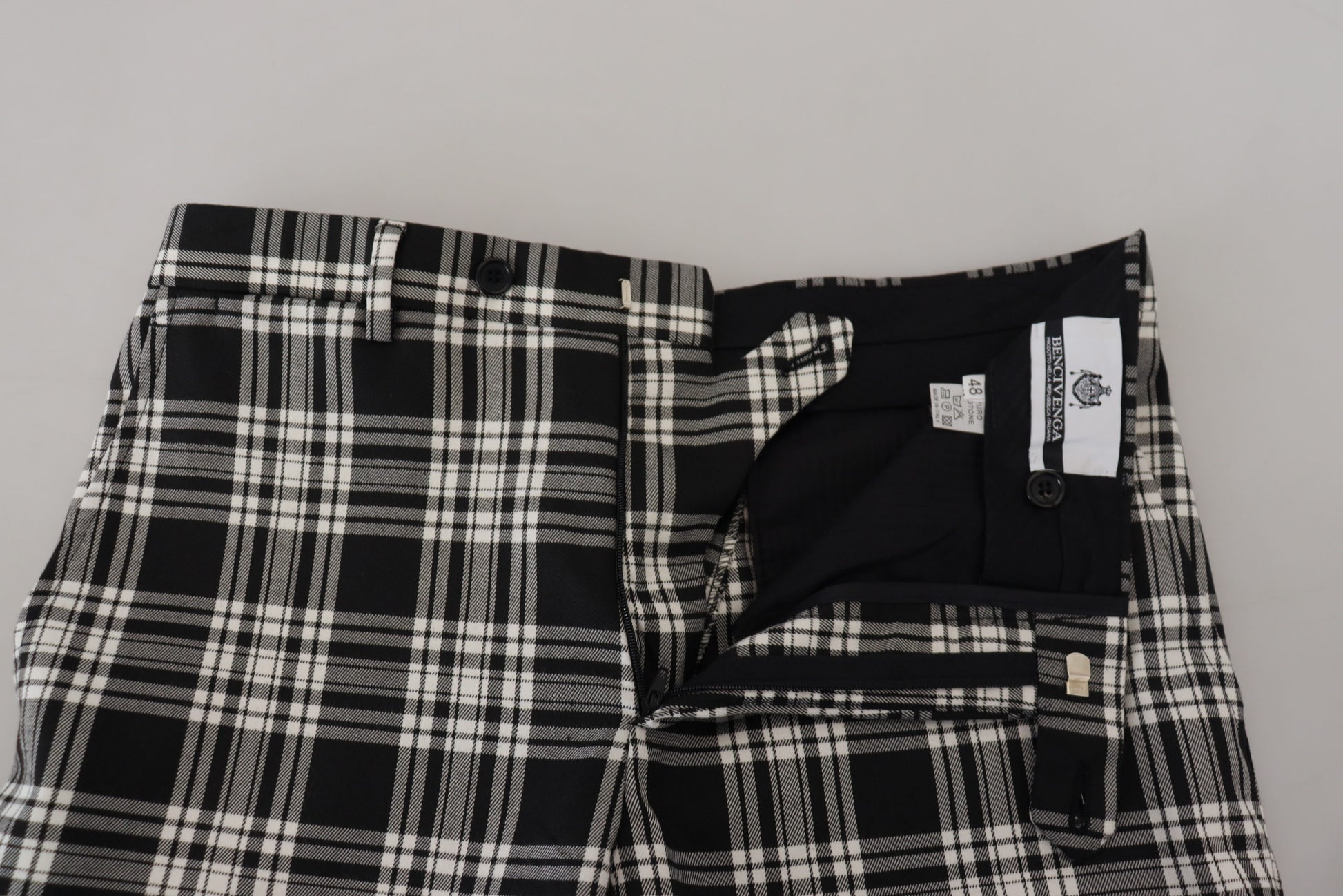 Black Checkered Cotton Men Casual Pants