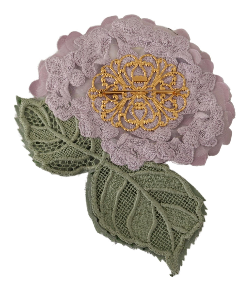 Lila florale goldfarbene Messingbrosche für Damen