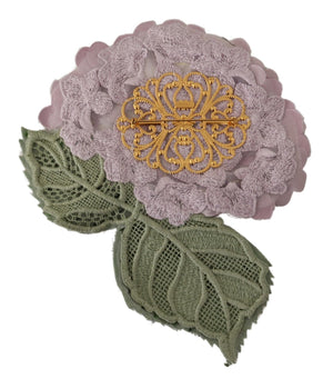 Lila florale goldfarbene Messingbrosche für Damen