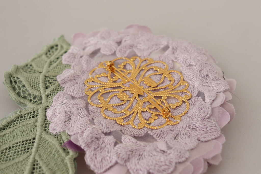 Lila florale goldfarbene Messingbrosche für Damen