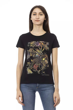 Schwarzes Damen-T-Shirt aus Baumwolle