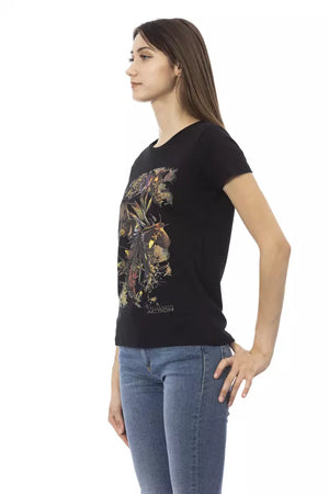 Schwarzes Damen-T-Shirt aus Baumwolle