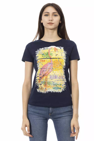 Blaues Damen-T-Shirt aus Baumwolle