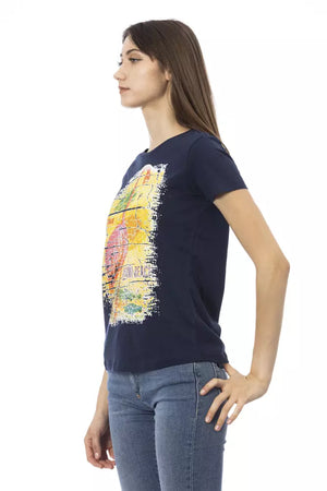 Blaues Damen-T-Shirt aus Baumwolle