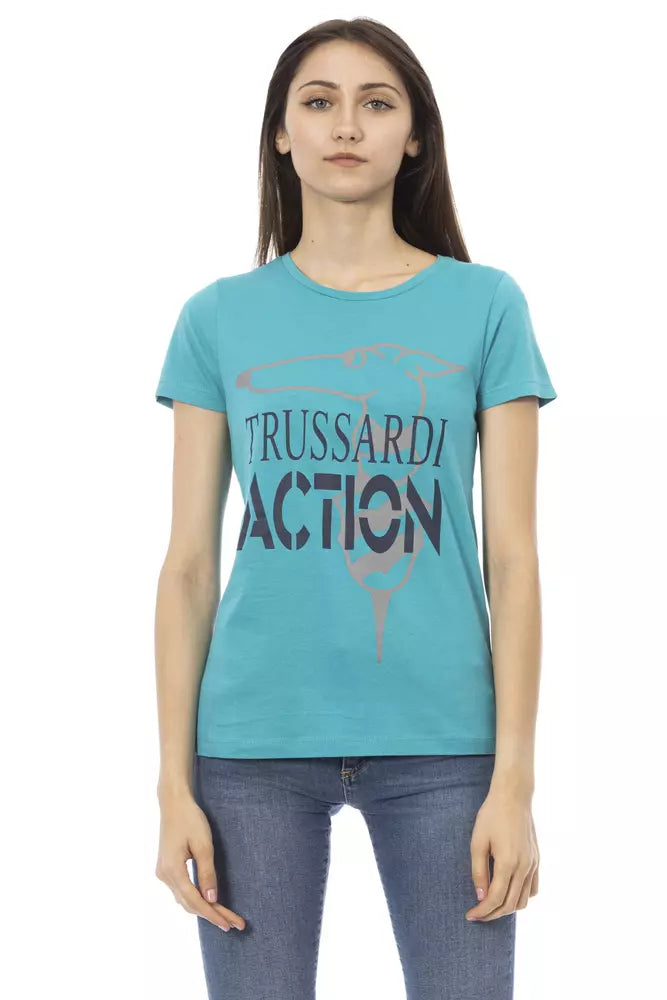 Hellblaues Damen-T-Shirt aus Baumwolle