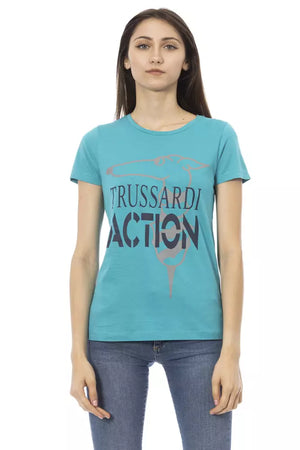 Hellblaues Damen-T-Shirt aus Baumwolle