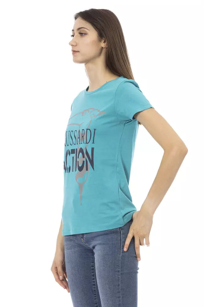Hellblaues Damen-T-Shirt aus Baumwolle