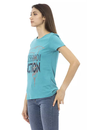 Hellblaues Damen-T-Shirt aus Baumwolle