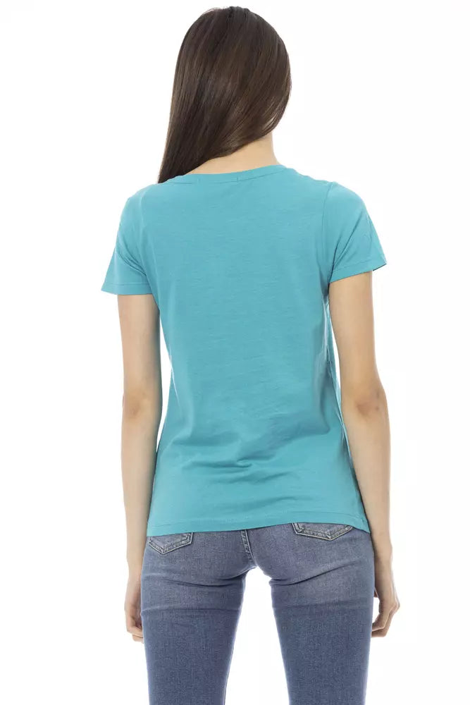 Hellblaues Damen-T-Shirt aus Baumwolle