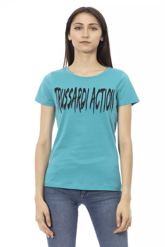Hellblaues Damen-T-Shirt aus Baumwolle