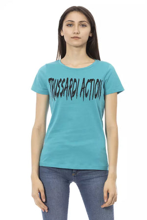 Hellblaues Damen-T-Shirt aus Baumwolle