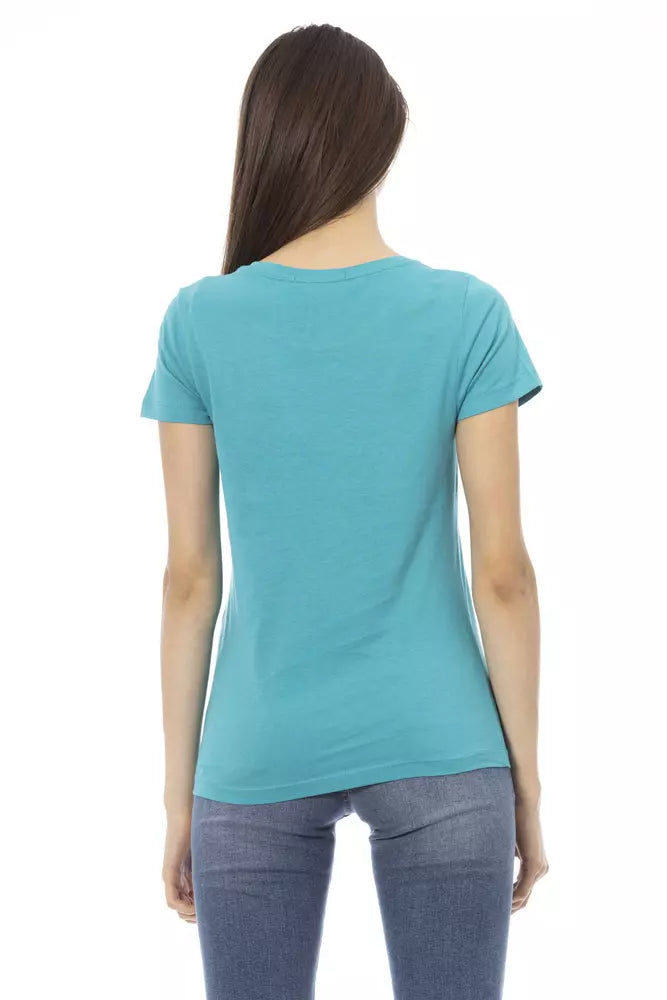 Hellblaues Damen-T-Shirt aus Baumwolle