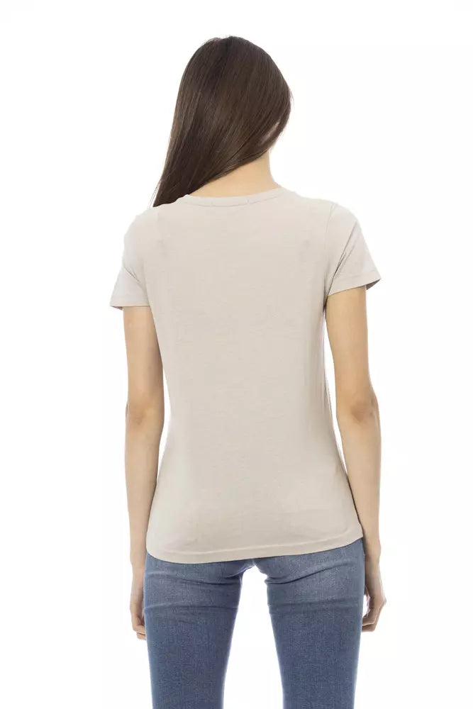 Beiges Baumwoll-T-Shirt für Damen