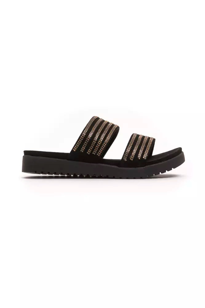 Goldfarbene Textil-Sandalen für Damen