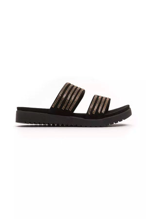 Goldfarbene Textil-Sandalen für Damen