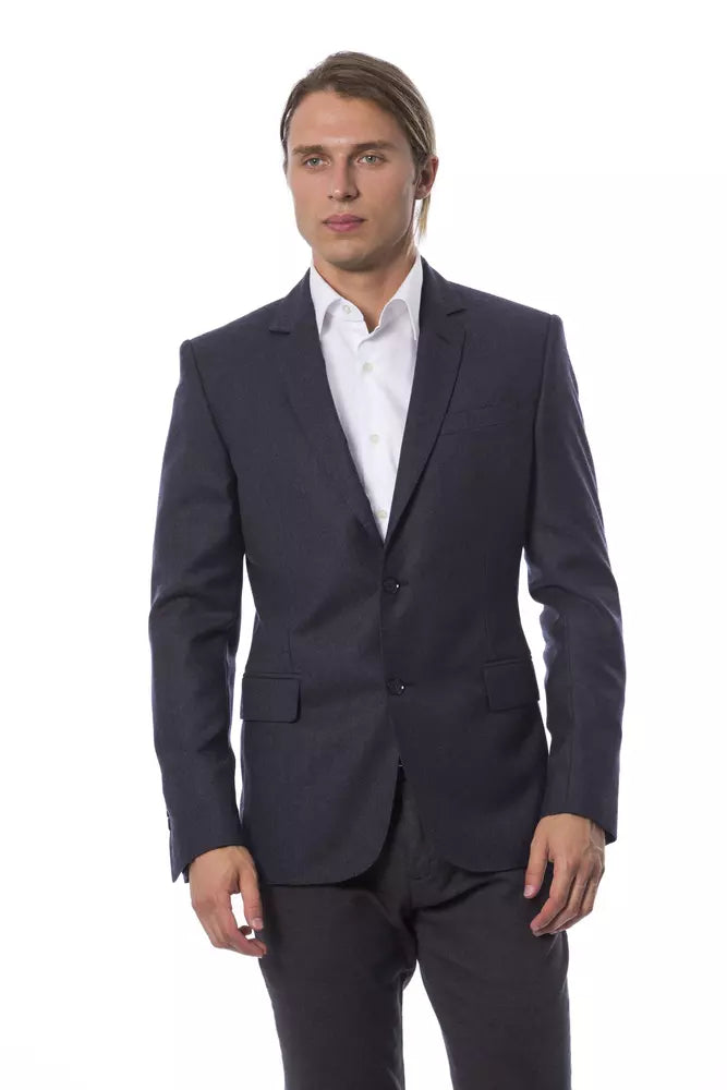 Eleganter blauer einreihiger Blazer aus Wolle