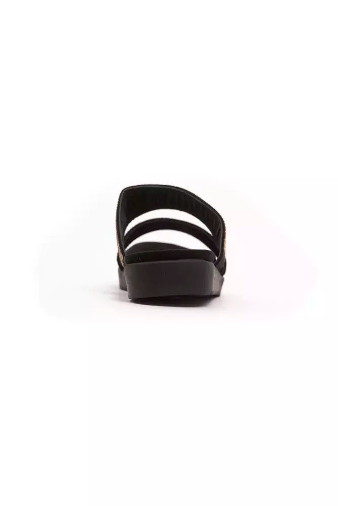 Goldfarbene Textil-Sandalen für Damen